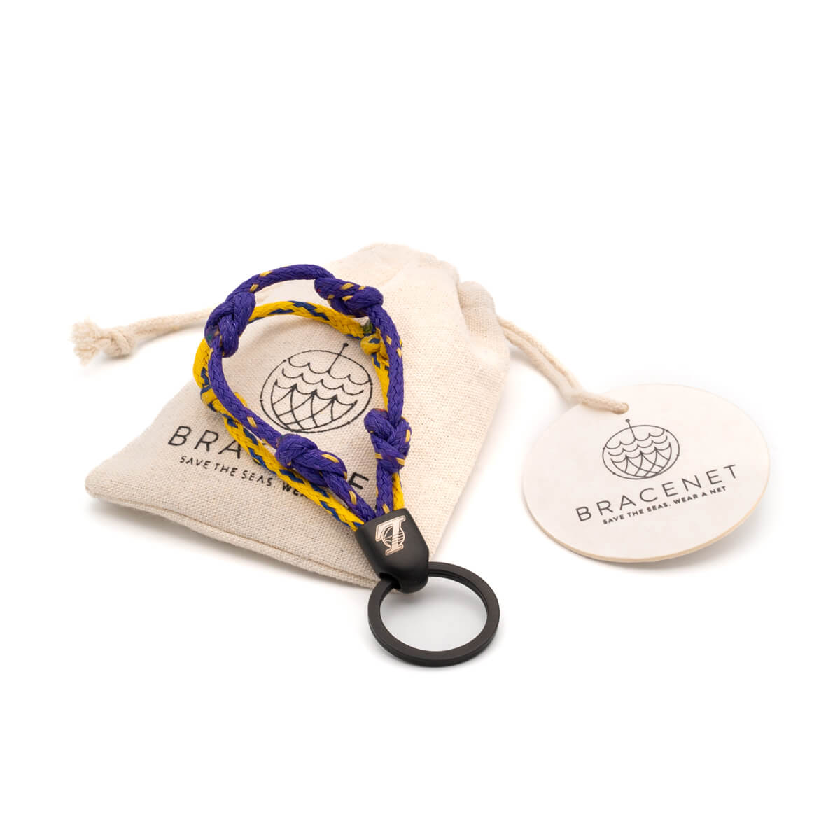 LA Lakers Bracenet Purple & Gold Upcycled Fishing Net Keychain 3 LA Lakers Bracenet Purple & Gold Upcycled Fishing Net Keychain