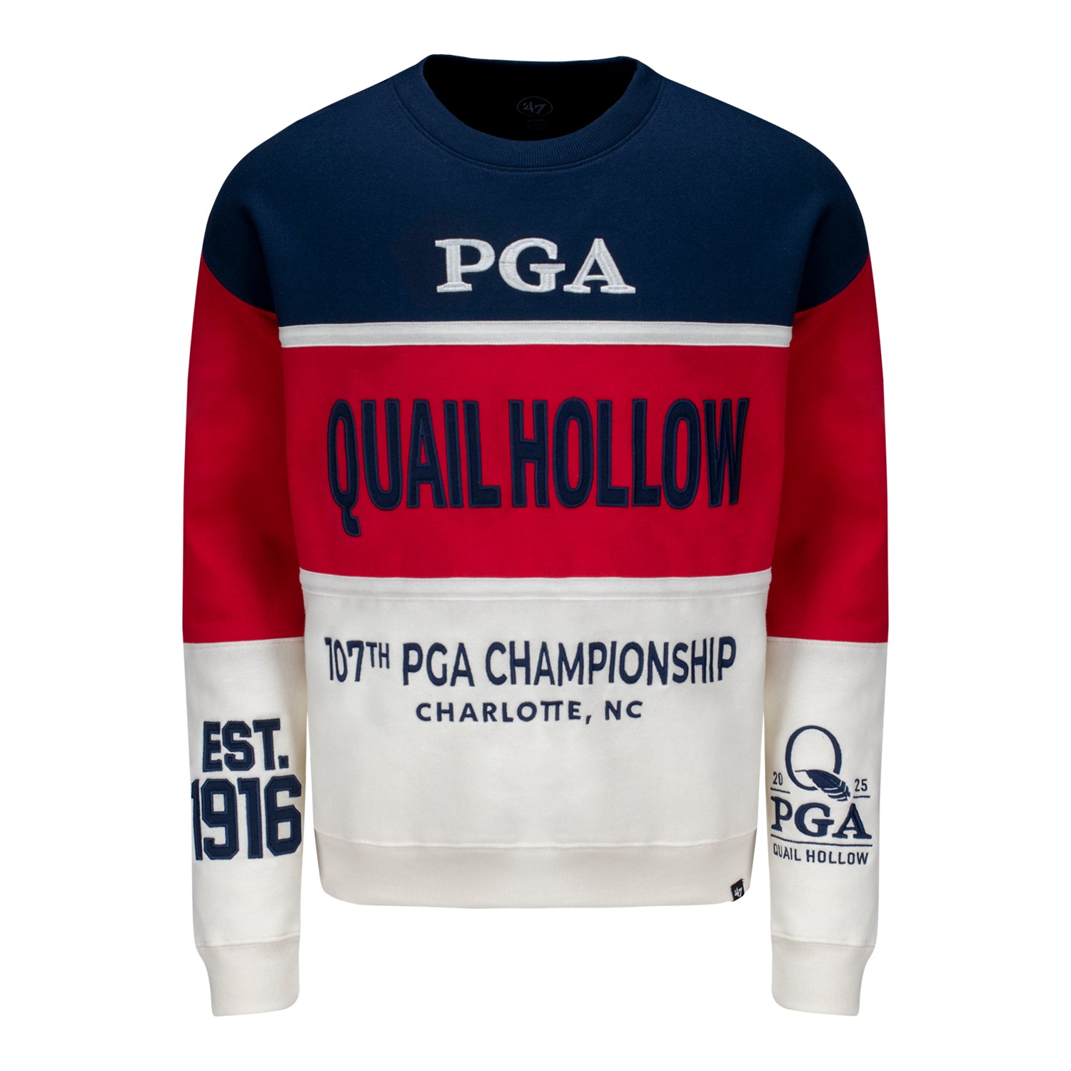 '47 Brand 2025 PGA Championship On Five Maximalist Crew Sweatshirt in Atlas Blue, Racer Red, and White