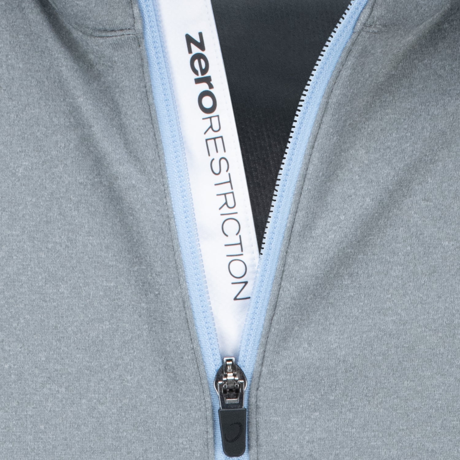 Zero Restriction 2025 PGA Championship Performance Melange Quarter Zip in Heather Grey and Sky Blue 2 Zero Restriction 2025 PGA Championship Performance Melange Quarter Zip in Heather Grey and Sky Blue