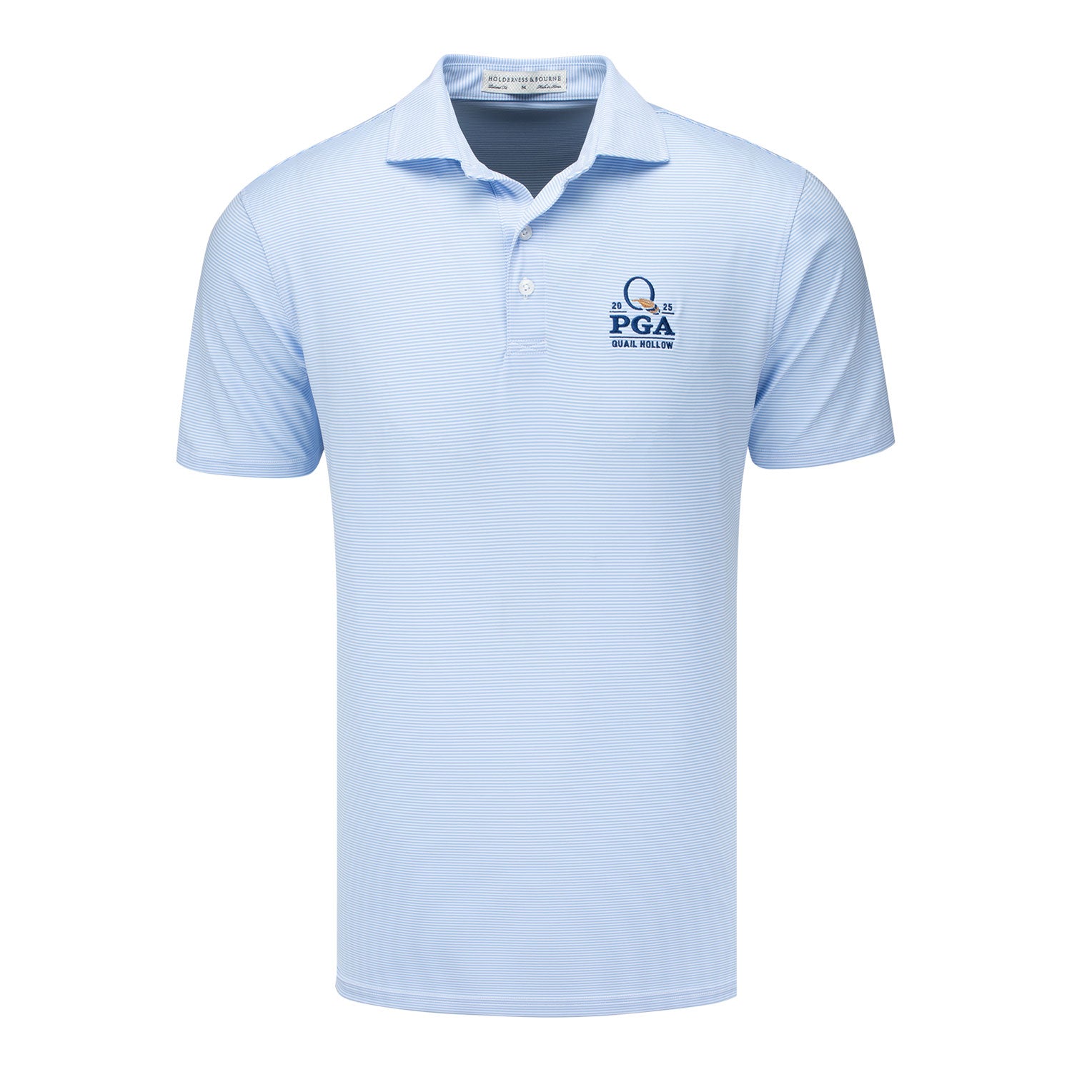 Holderness & Bourne 2025 PGA Championship Perkins Stripe Polo in Skye Blue and White 1 Holderness & Bourne 2025 PGA Championship Perkins Stripe Polo in Skye Blue and White