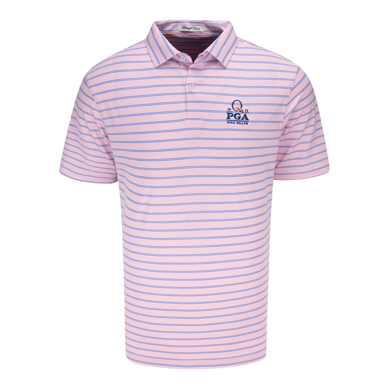 Straight Down 2025 PGA Championship Quintero Stripe Polo in Pink Lemonade